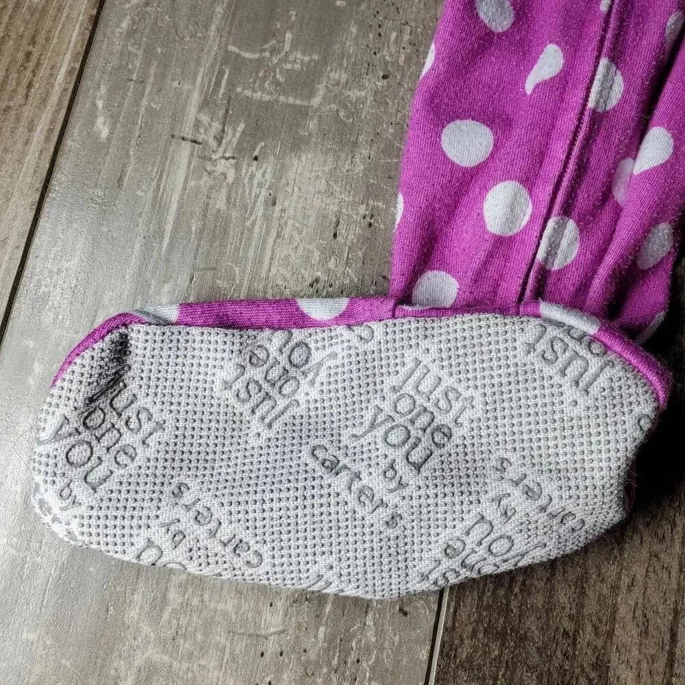 Carter's Toddler Girl Size 2T Purple Polka Dot Cat Footed Fleece Pajamas PJs EUC